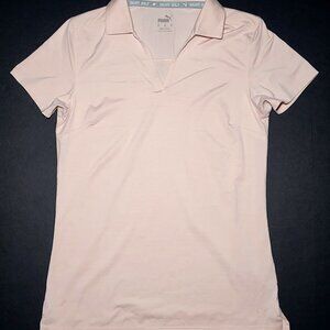 Puma Womens Light Pink V Neck Athletic Golf Polo Size XS